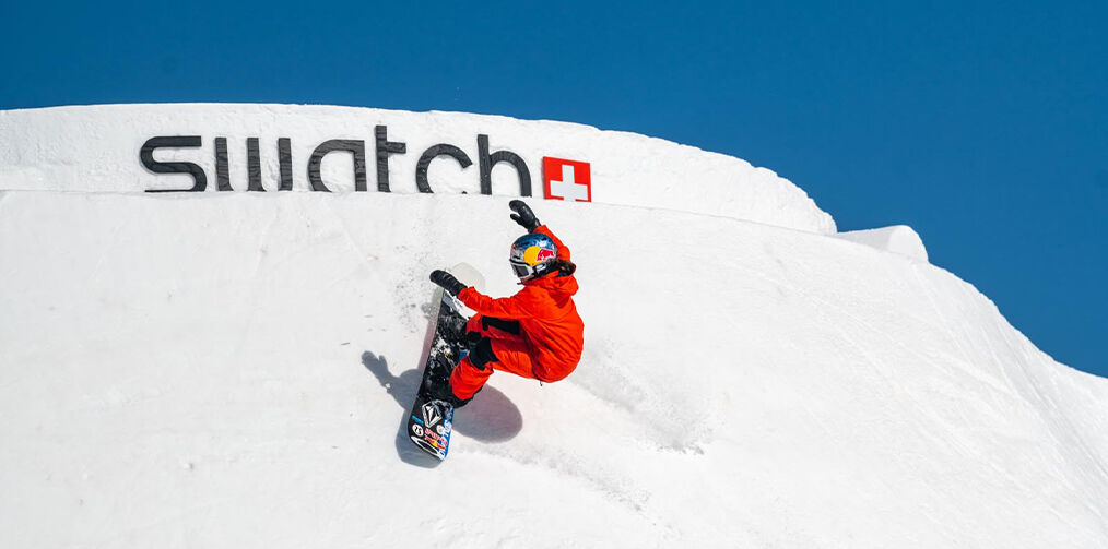 Snowboarder with swatch logo